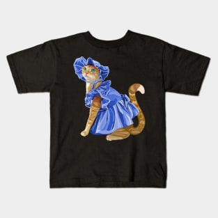 Girly Ginger Cat in Blue Dress Kids T-Shirt